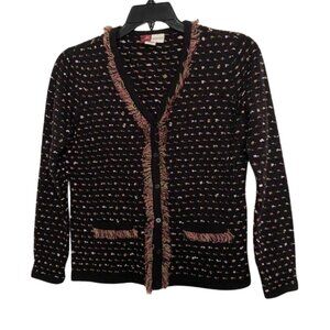 Vintage Jennifer Moore JM Petite Collection Fringe Button Cardigan Sweater